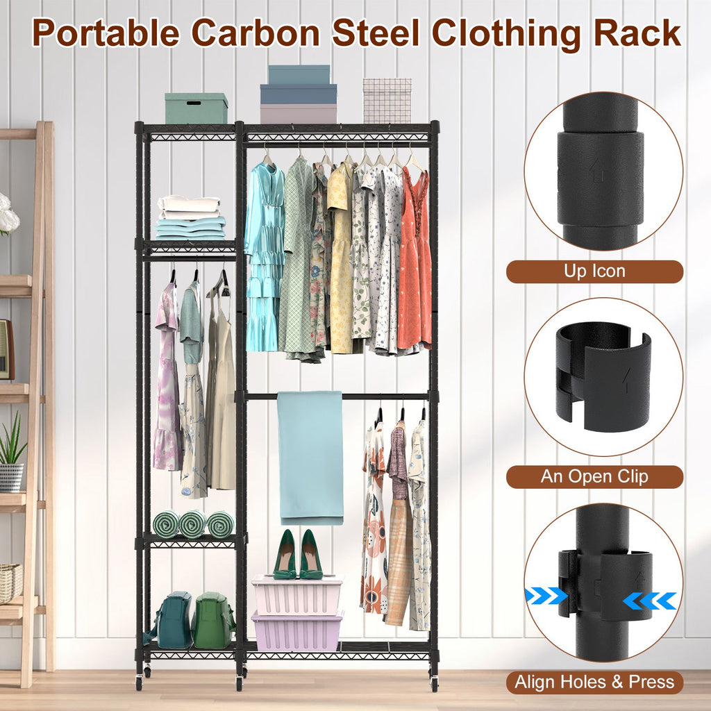 1Pc 4 Tier Heavy Duty Garment Rack With Wheels Carbon Steel Clothing Rack