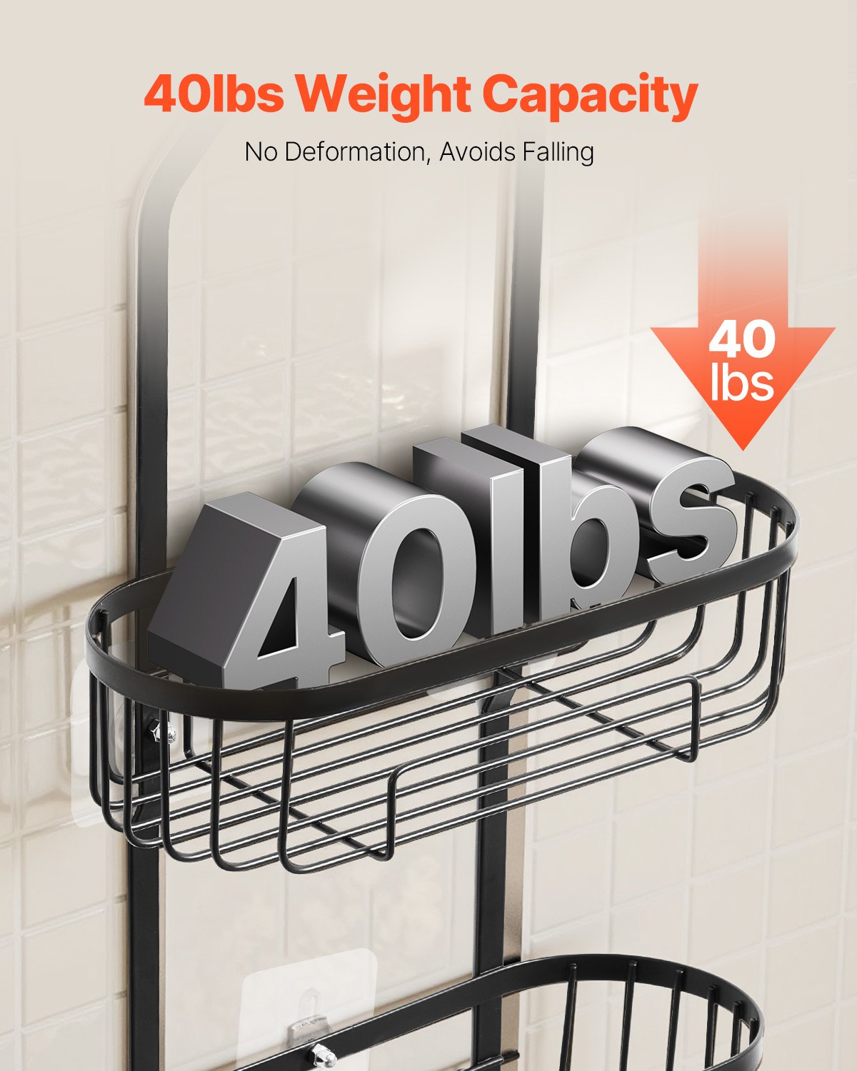 Shower Caddy Tier Hanging Bathroom Storage Organization Shelves Rack - Angle and Detail View