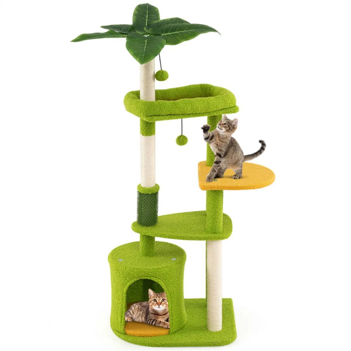 48" Cat Tree with Tropical Leaves Self Groomer & Scratching Posts - Image 4