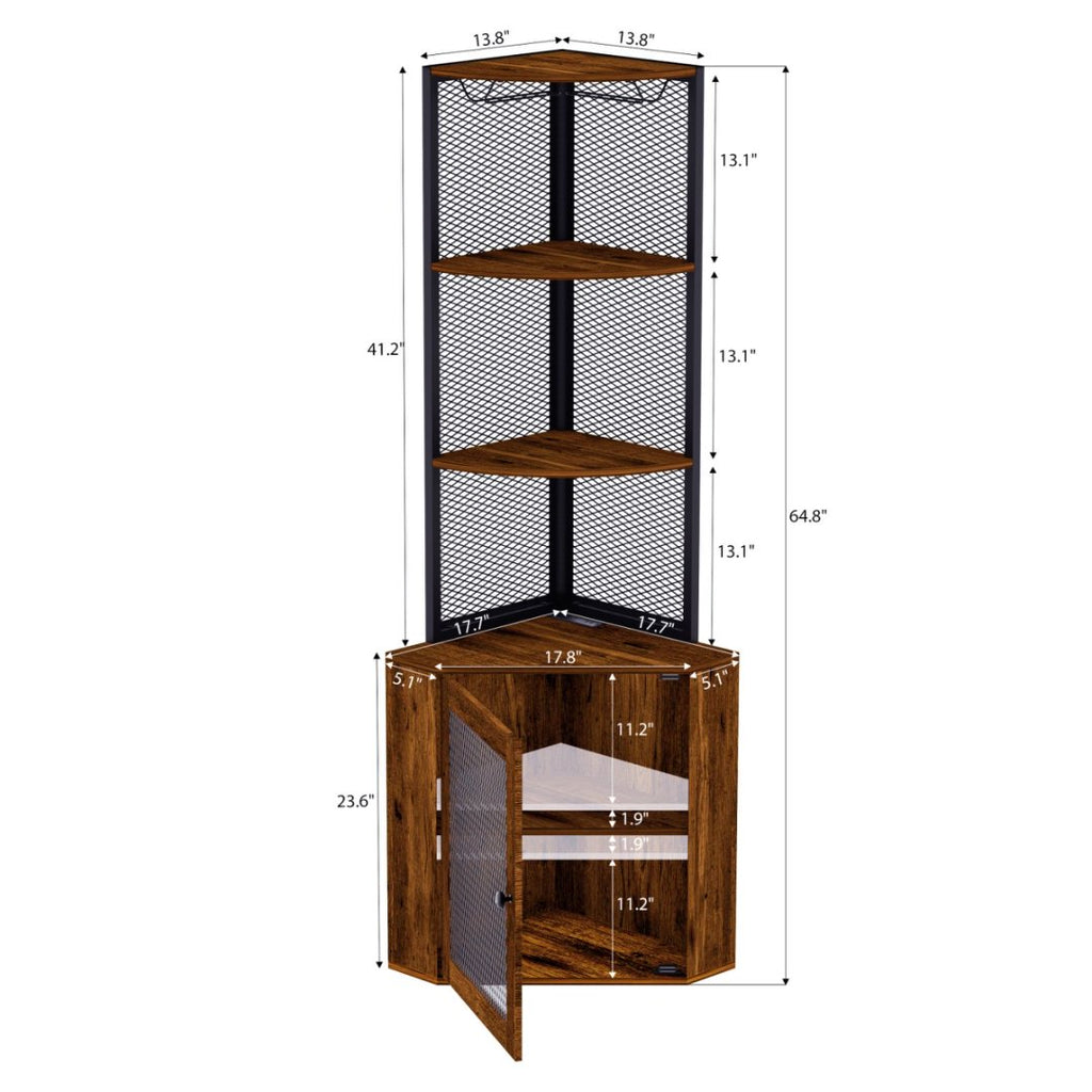 Corner Shelf With Doors 65 Cabinet Shelves Wine Glass Rack 6 Tier Bookshelf - Image 4