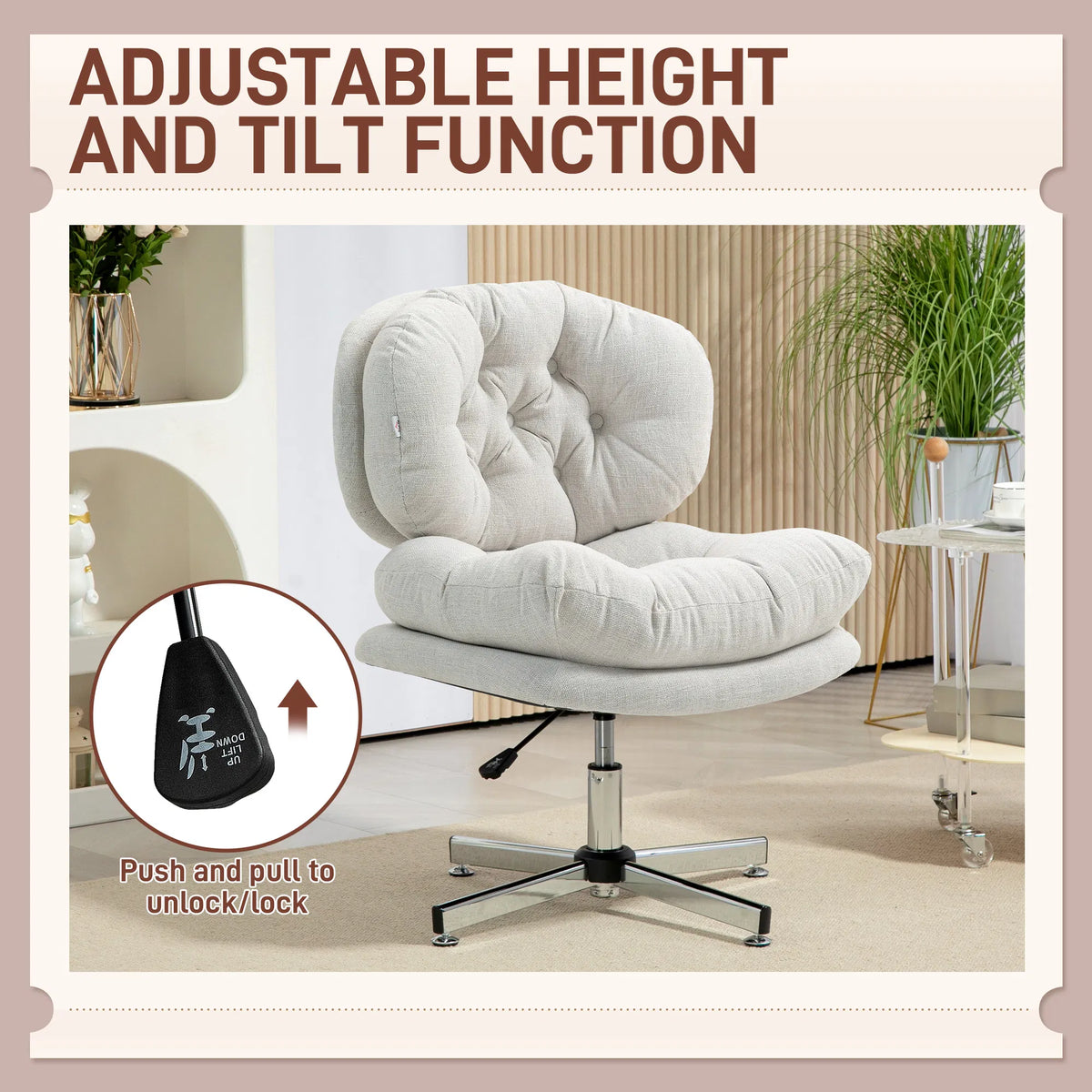 Computer Desk Chair Armless Office Chair with Wide Padded Seat and Adjustable - Image 5