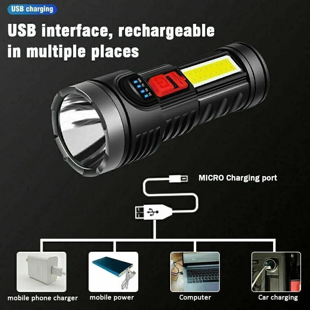 (2 Pack)USB Rechargeable LED Flashlight 4 Modes Camping Hiking Torch Work - Image 2