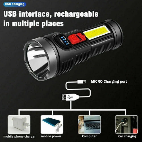 (2 Pack)USB Rechargeable LED Flashlight 4 Modes Camping Hiking Torch Work - Image 2