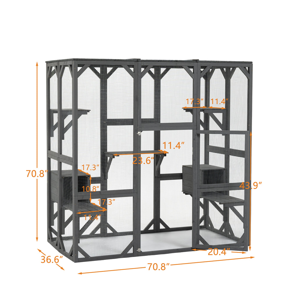 Outdoor Cat House Wooden Catio Enclosure Cover Large Cage With Jump Platforms
