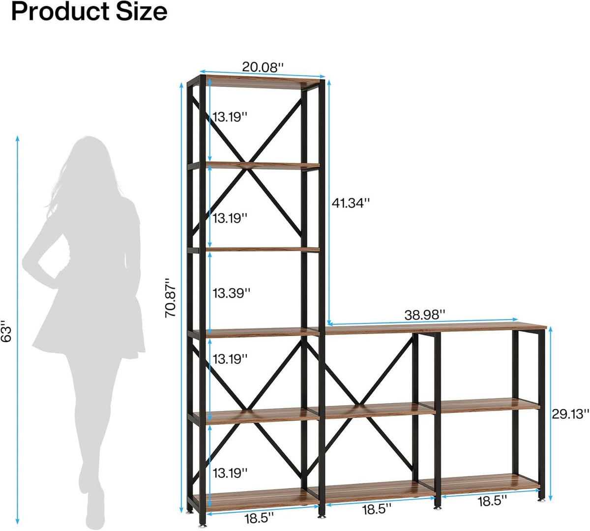 5-Tier L-Shaped Multifunctional Bookshelf