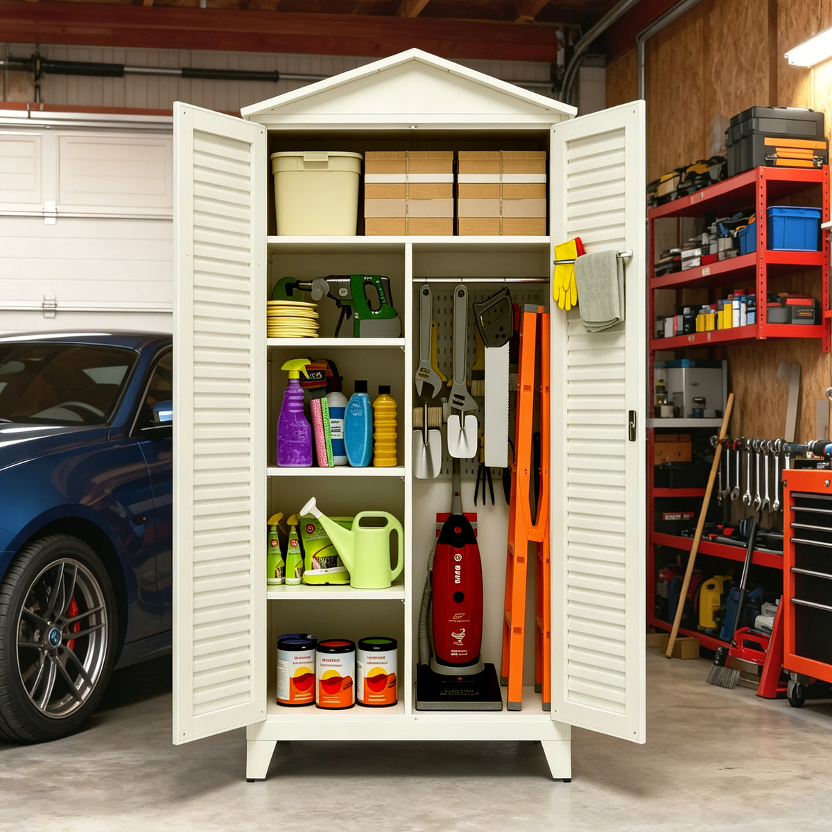 79.1 Inch Tall Metal Tool Storage Cabinet with Adjustable Shelves and Lockable Doors - Image 5