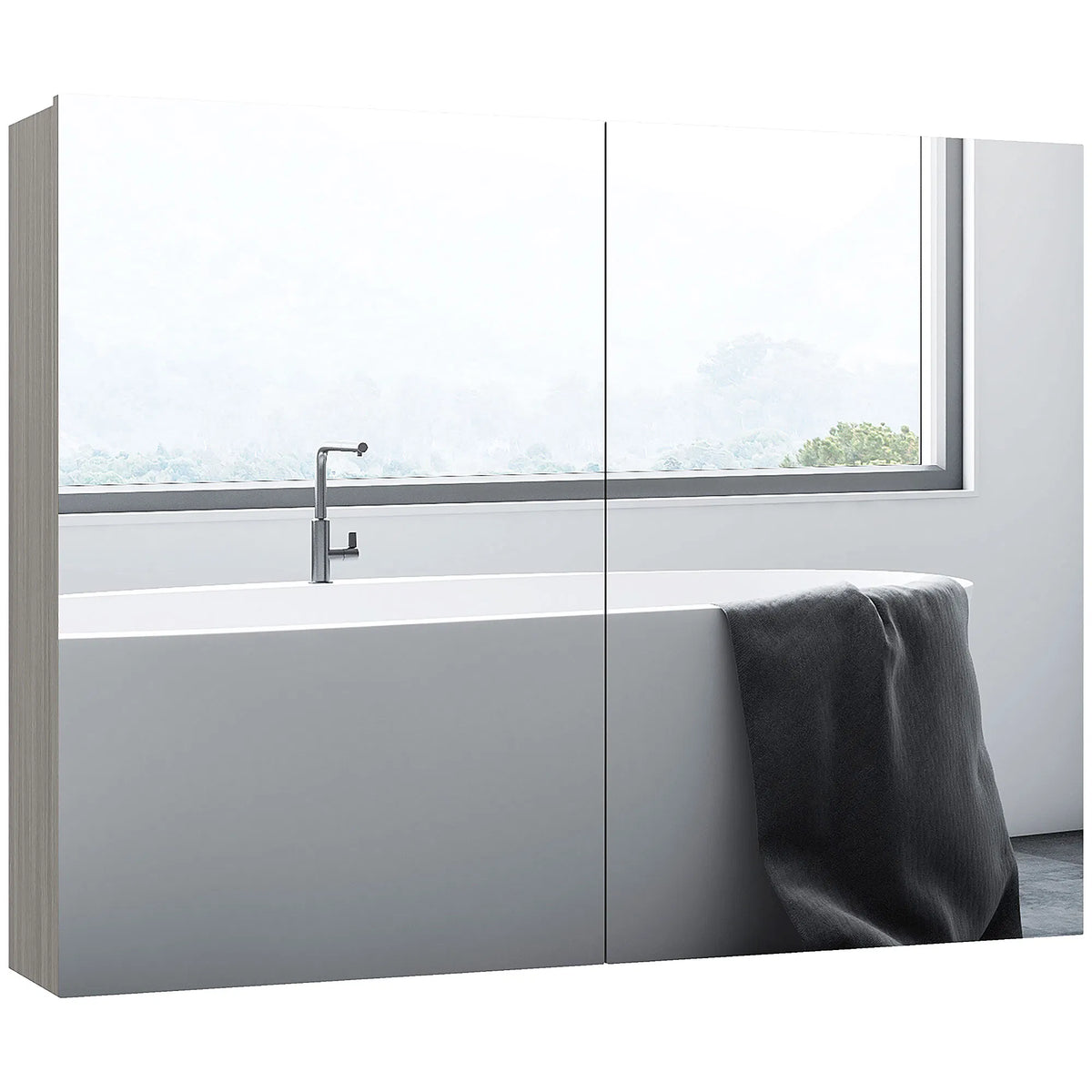Bathroom Mirror Cabinet Wall Mounted Storage Organizer with Double Doors