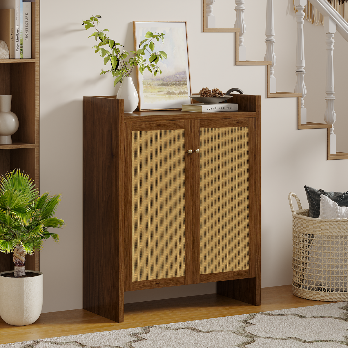 Tall Rattan Shoe Storage Cabinet