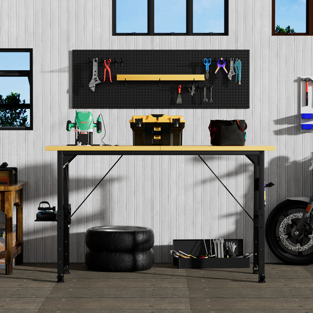 71in rolling garage workbench with steel pegboard and drawers product view 4