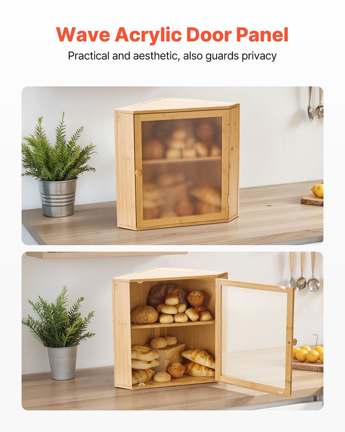 Corner Bread Box For Kitchen Counter Double Layer Bamboo Storage Container - Image 5