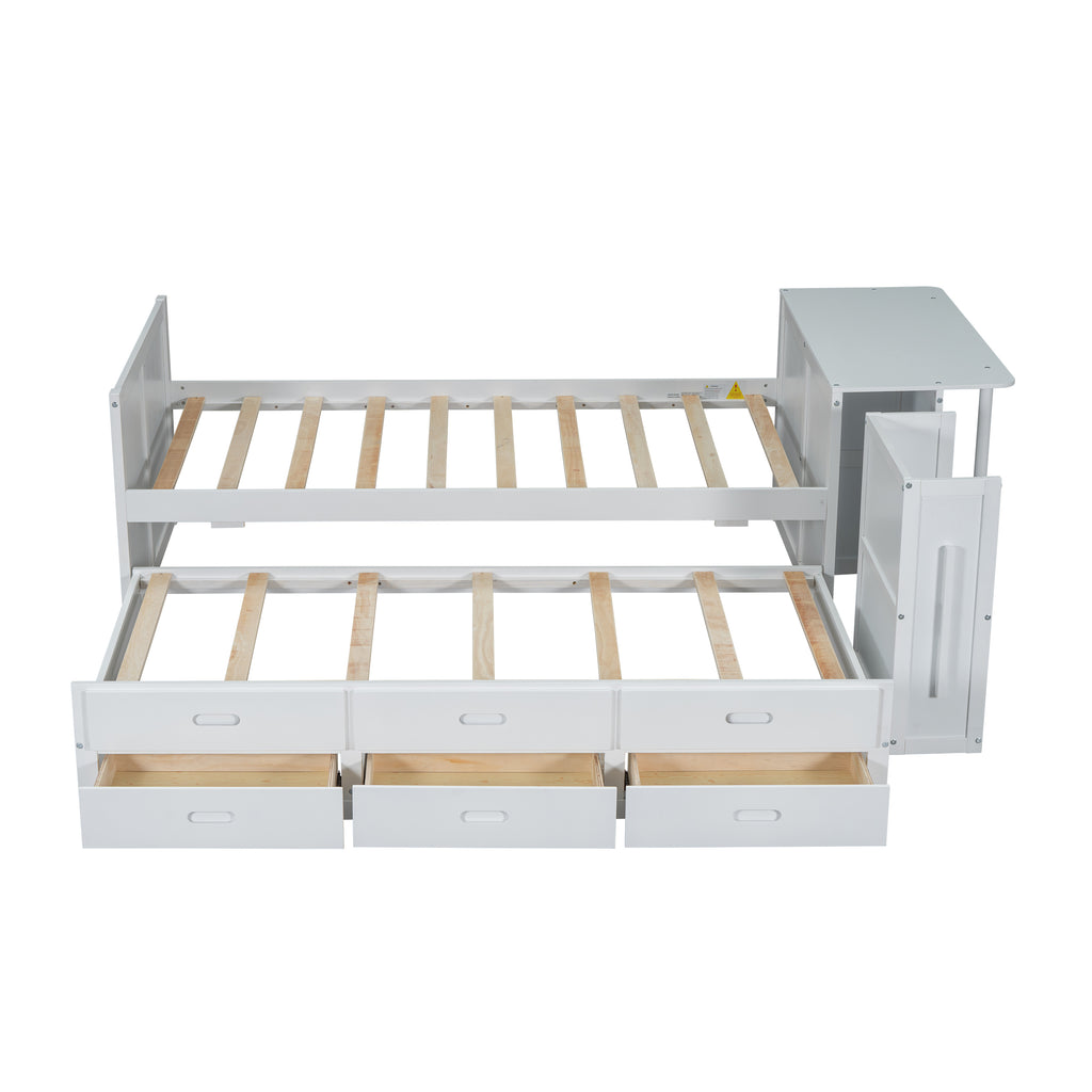 Twin Multifunctional Platform Bed with Desk and Trundle