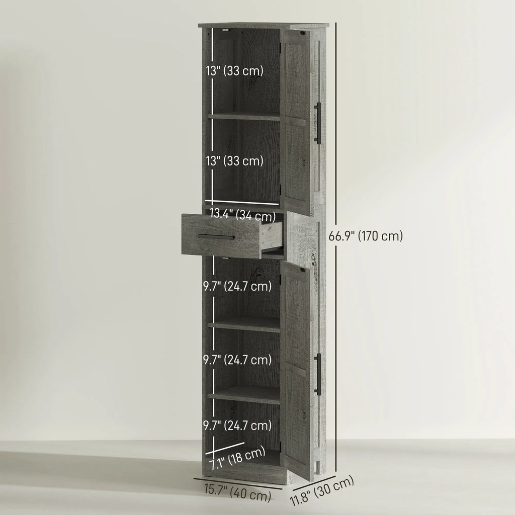 67" Tall Bathroom Cabinet Narrow Bathroom Storage Cabinet with Drawer Barn - Image 5