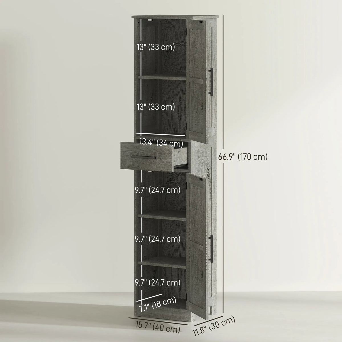 67" Tall Bathroom Cabinet Narrow Bathroom Storage Cabinet with Drawer Barn - Image 5