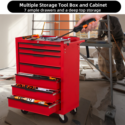 7-Drawer Rolling Steel Tool Cabinet with Locking Storage