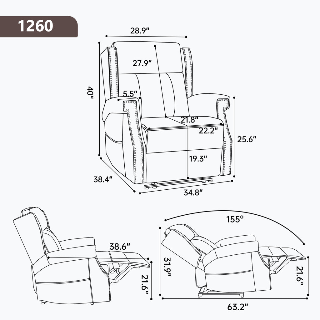 Brown Manual Recliner Chair in Faux Leather for Living Room with Heavy Duty - Image 4
