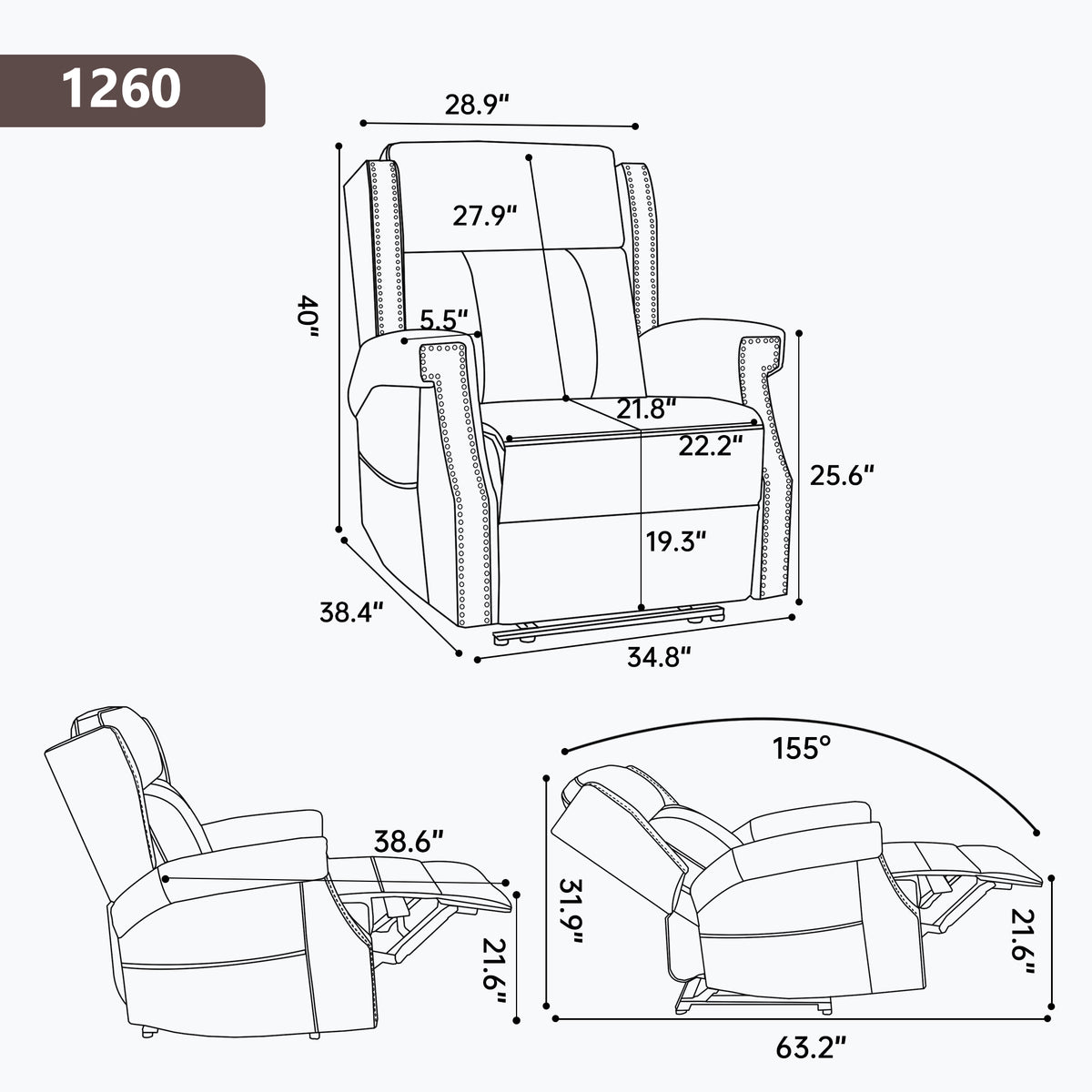 Brown Manual Recliner Chair in Faux Leather for Living Room with Heavy Duty - Image 4