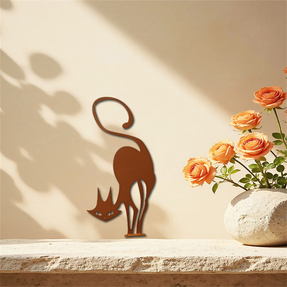 Rust Metal Cat Silhouette Garden Stake Gothic Iron Art Yard Indoor Outdoor Decor - Image 4