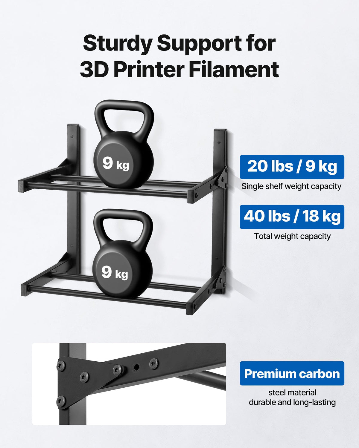 Wall Mount Printer Filament Storage Rack 2 Tier Wall Bracket Storage Shelf - Image 3