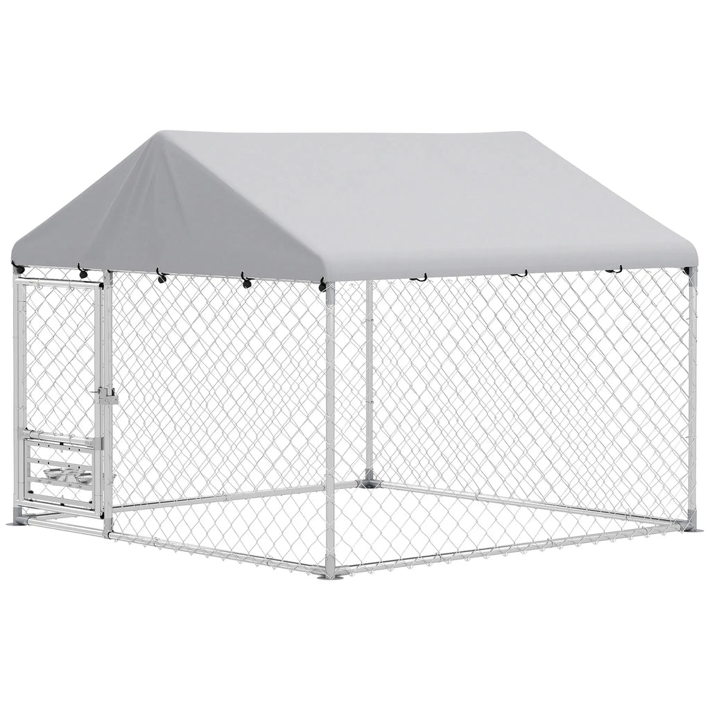 Outdoor Dog Run w/ Adjustable & Rotating Bowls Waterproof UV Resistant Cover - Image 2