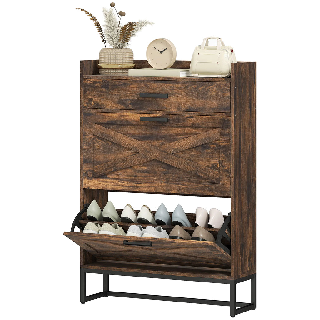 Slim Shoe Storage with 2 Flip Drawers and Adjustable Shelves Shoe Cabinet - Image 3