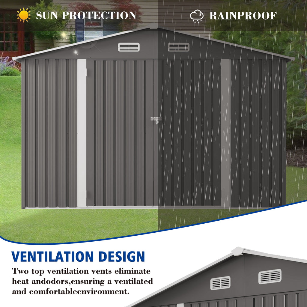 10 X 8 FT Outdoor Storage Shed Large Metal Storage Shed Lockable Door And Air - Image 3