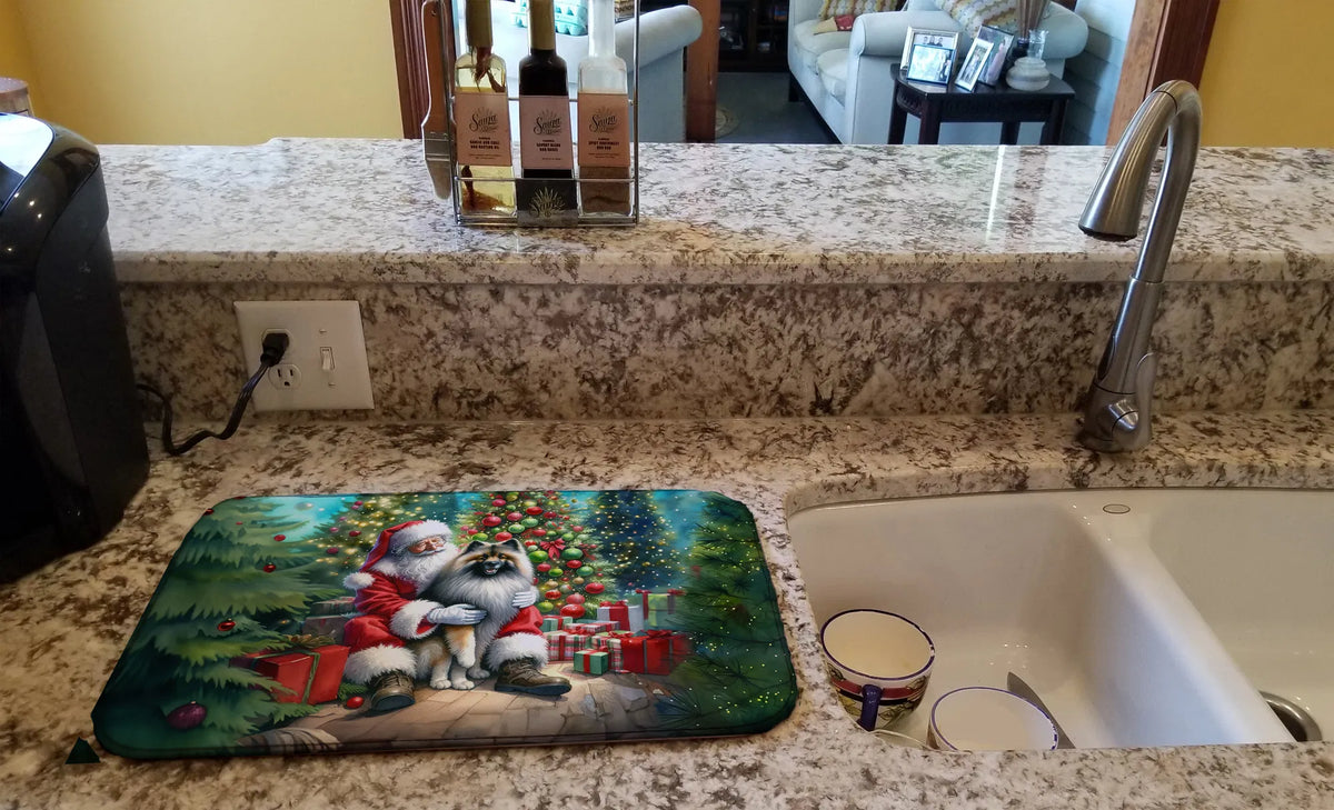 Keeshond and Santa Claus Dish Drying Mat Absorbent Dish Drying Mat Pad for - Image 3