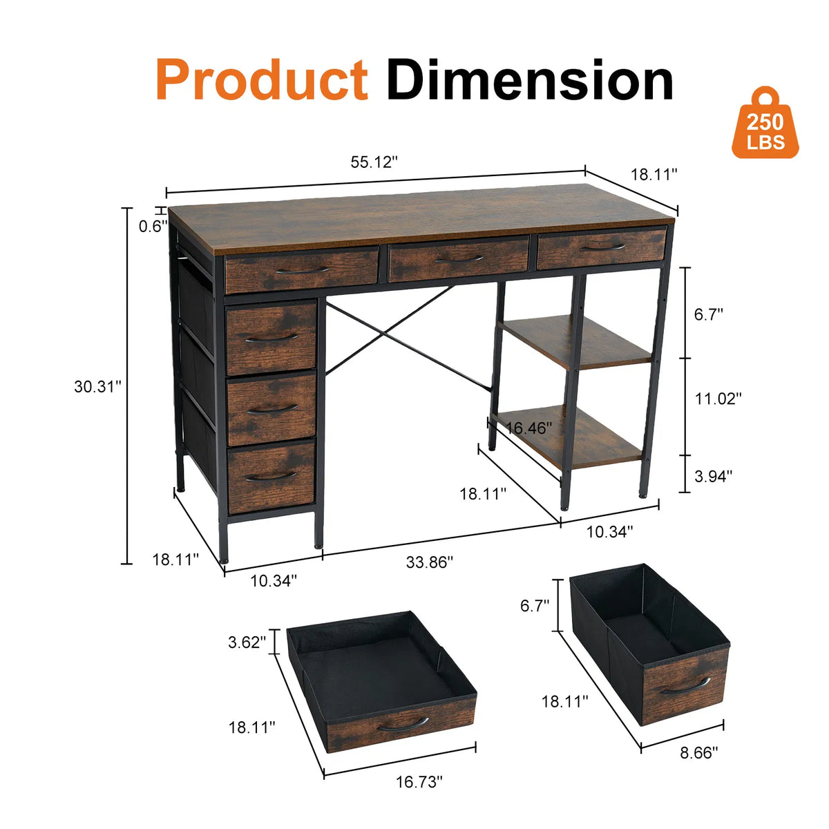 47 55 Inch Computer Desk with 6 Drawers Storage Shelves Home Office Gaming Desk - Image 2