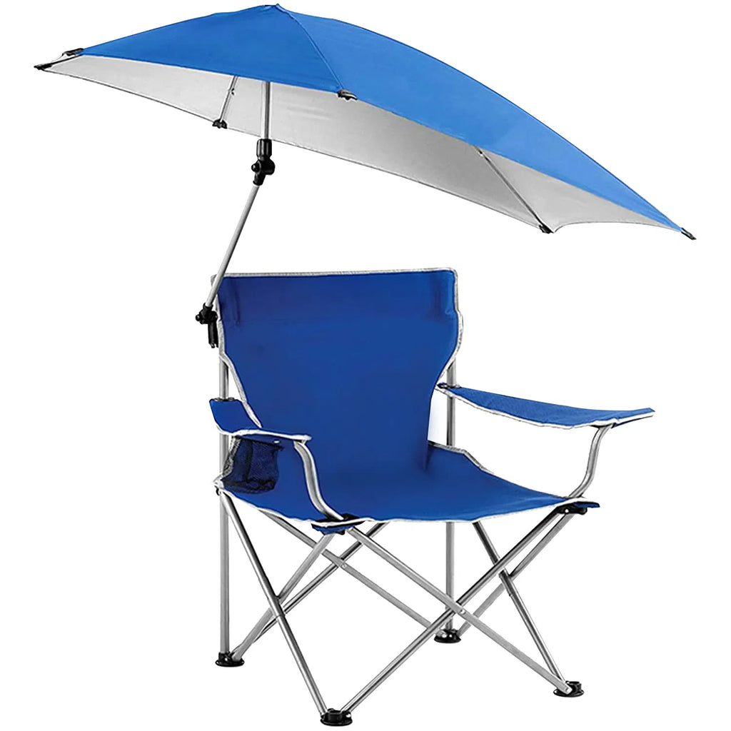 Foldable Beach Chair with Detachable Umbrella Armrest Adjustable Canopy Stool - Image 2