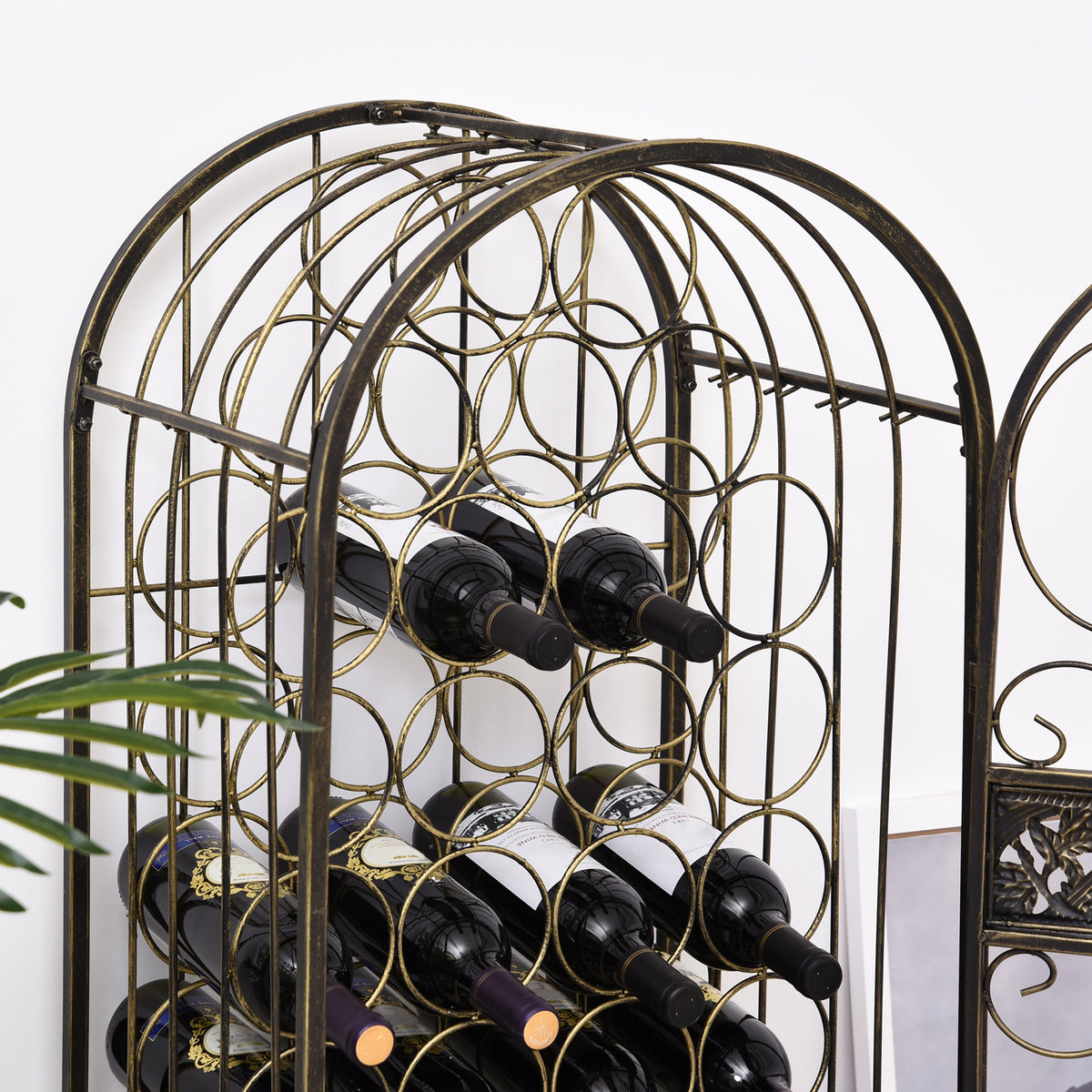 45 Bottle Wrought Iron Wine Rack Jail With Lock Antique Bronze - Dimensions and Specifications
