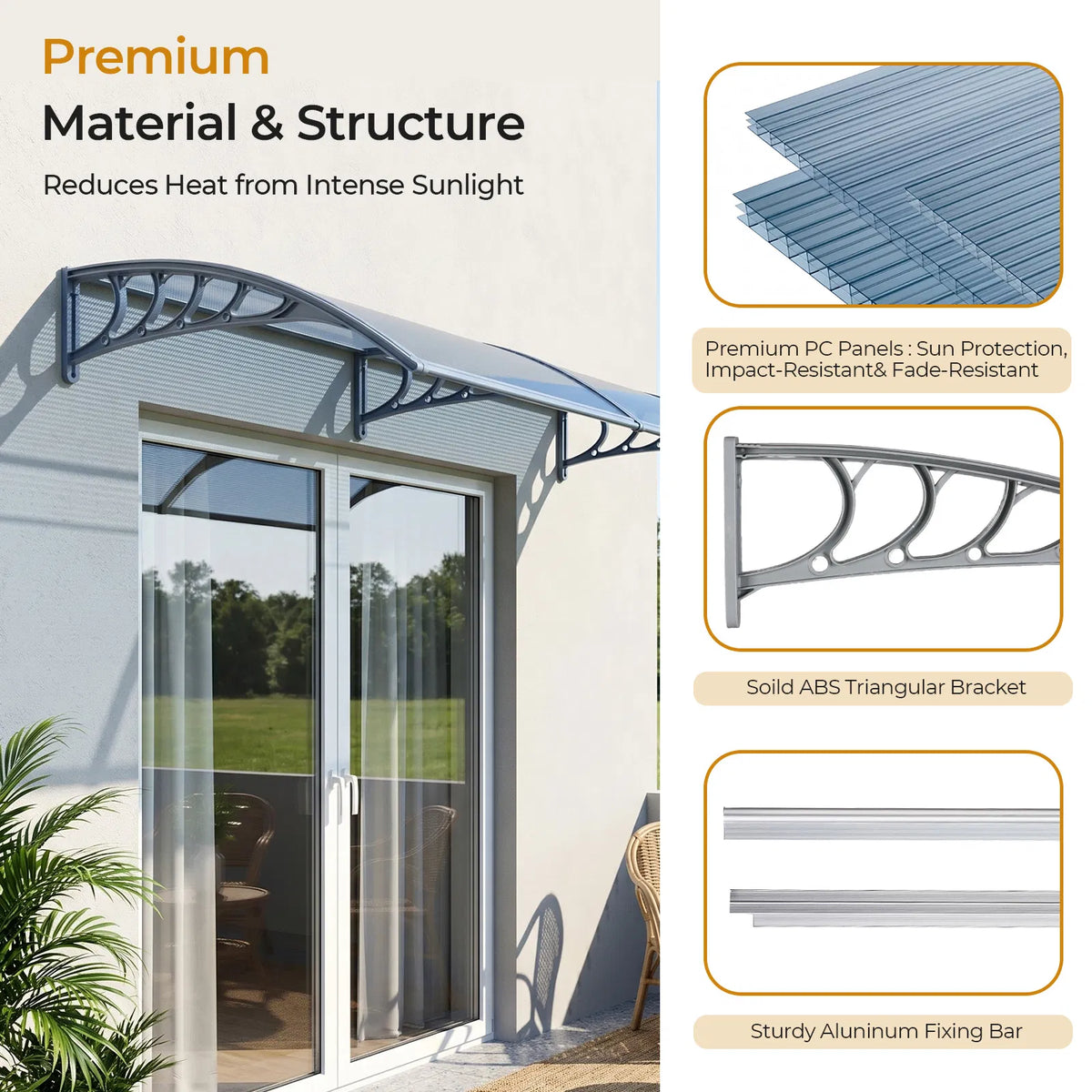 Awning for Door Entrance Window 38x120 Inch Window Canopy Exterior UV Rain