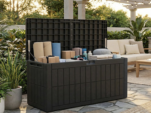1 0 0 Gallon Outdoor Storage Box Water Proof Resin Deck Box Lockable Storage