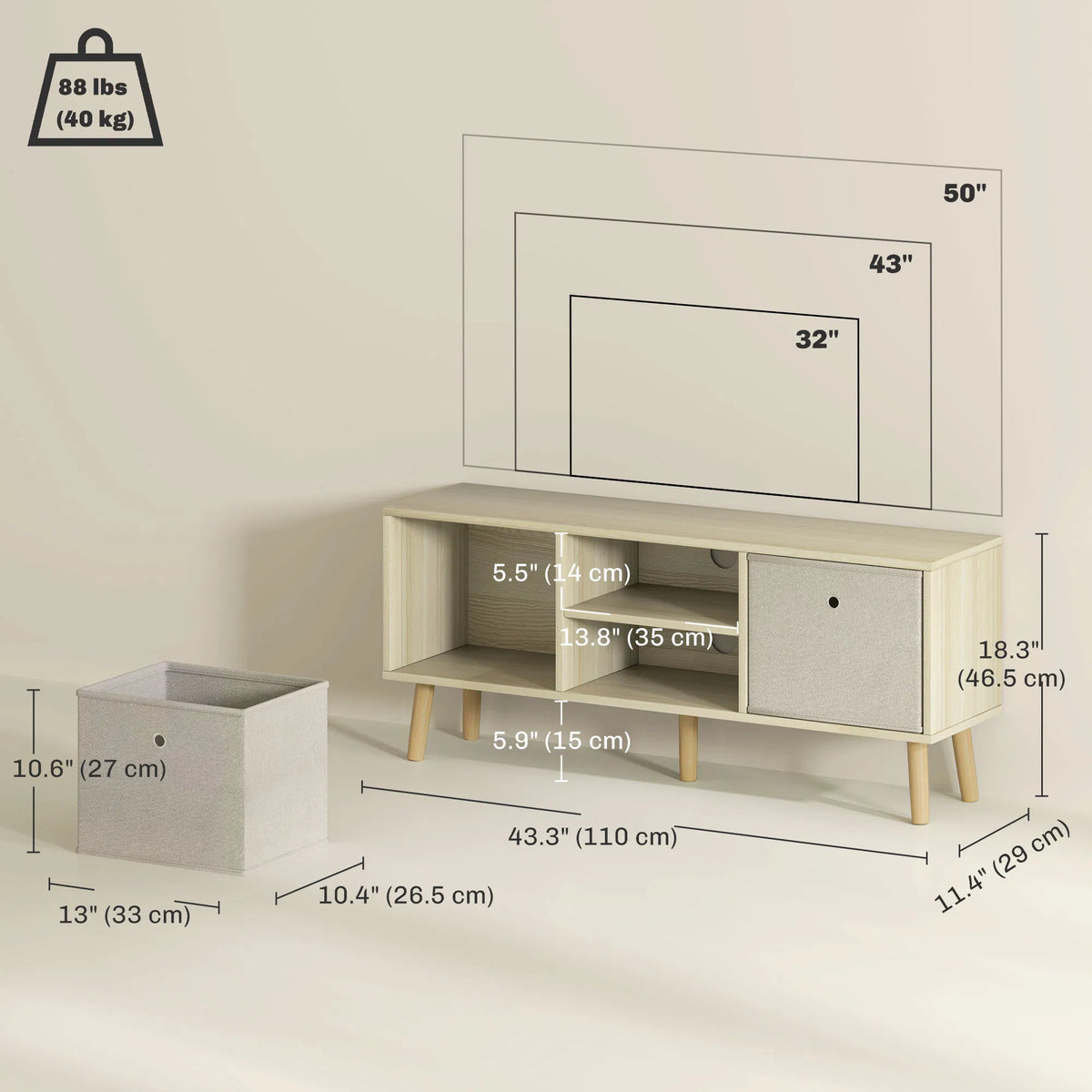 Modern TV Stand Cabinet with Foldable Drawers and Shelves for Living Room - Image 5