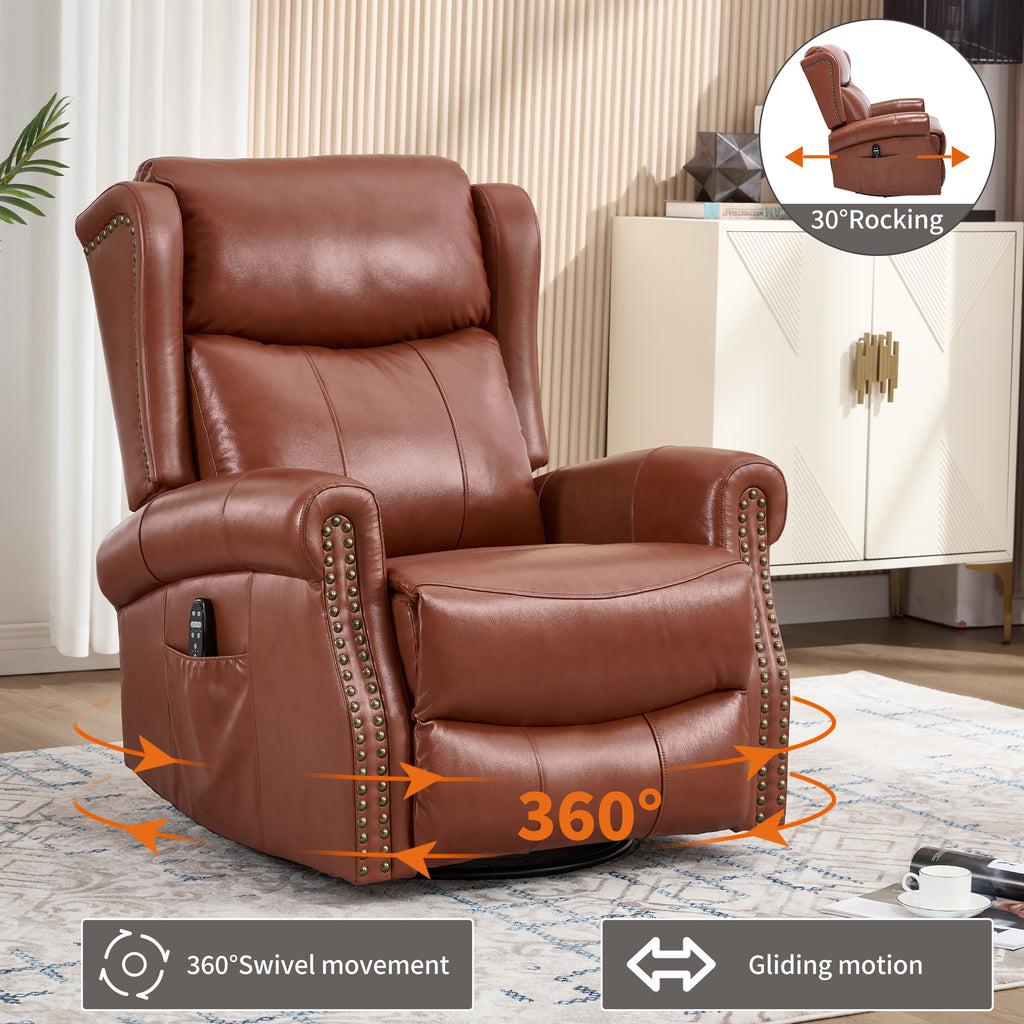 Heat Massage Manual Recliner Chair with Rocker and Swivel in Genuine leather - Image 4