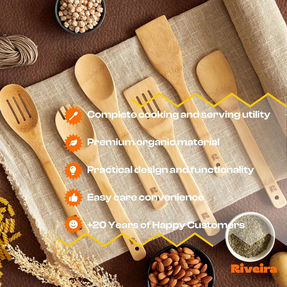 Bamboo Cooking Spoons Piece Set Wooden Kitchen Utensils With Spatulas Durable - Dimensions and Specifications