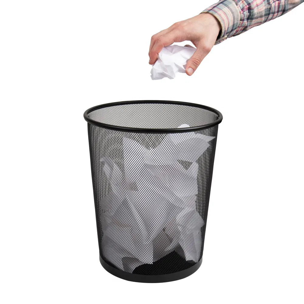 Mesh Trash Can Set of 3 Waste Paper Basket Metal 11.5"L x 11.5"W x 13.75"H Black - Image 4