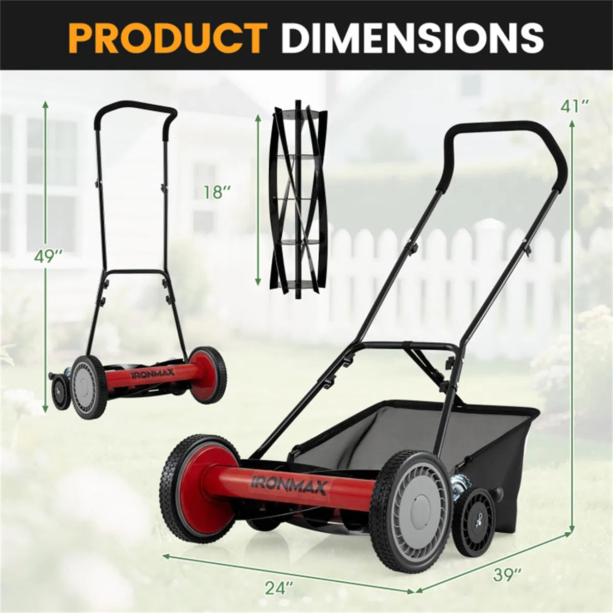 18 Inch 5 Blade Push Reel Lawn Mower with Grass Catcher Manual Walk Behind - Image 5