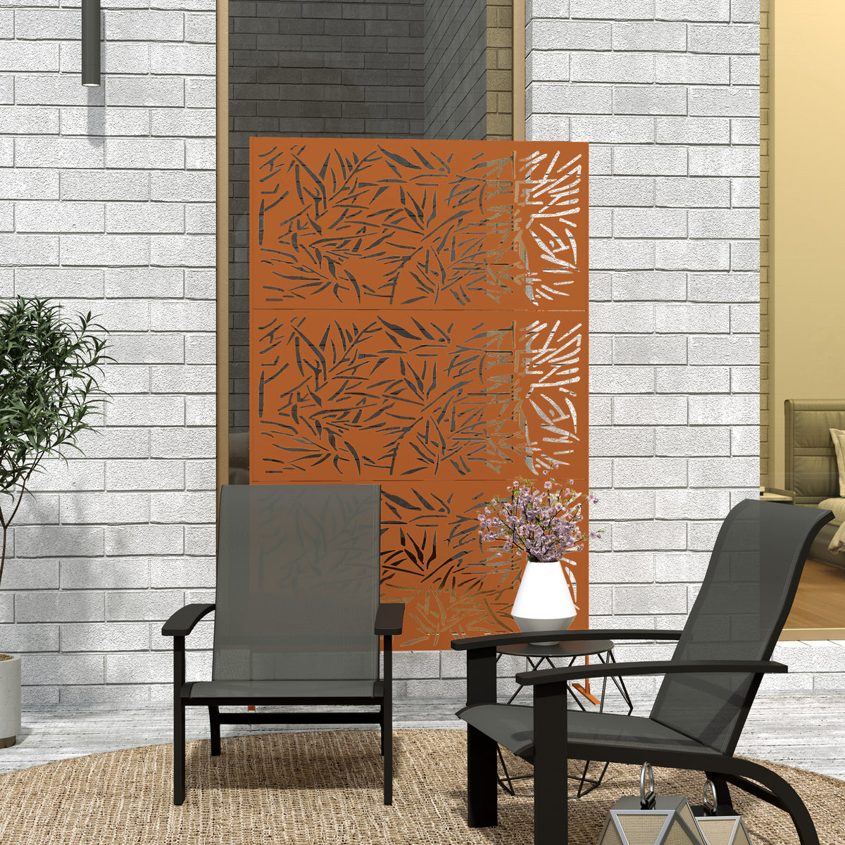 Decorative Metal Outdoor Plant Trellis Screen with Stand Bamboo Pattern (Brown) - Additional Product View Plant Trellis Screen