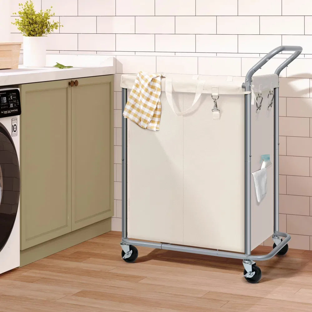 Laundry Hamper With Wheels 140L Rolling Section Removable Liner Handles - Image 3