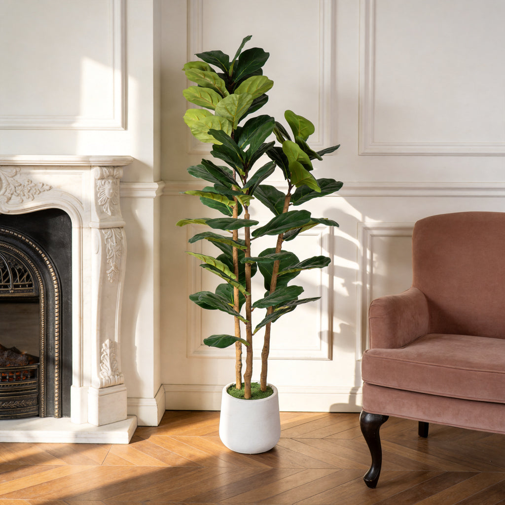 5.2FT Artificial Fiddle Leaf Fig Tree With Decorative White Pot Real Touch - Image 5