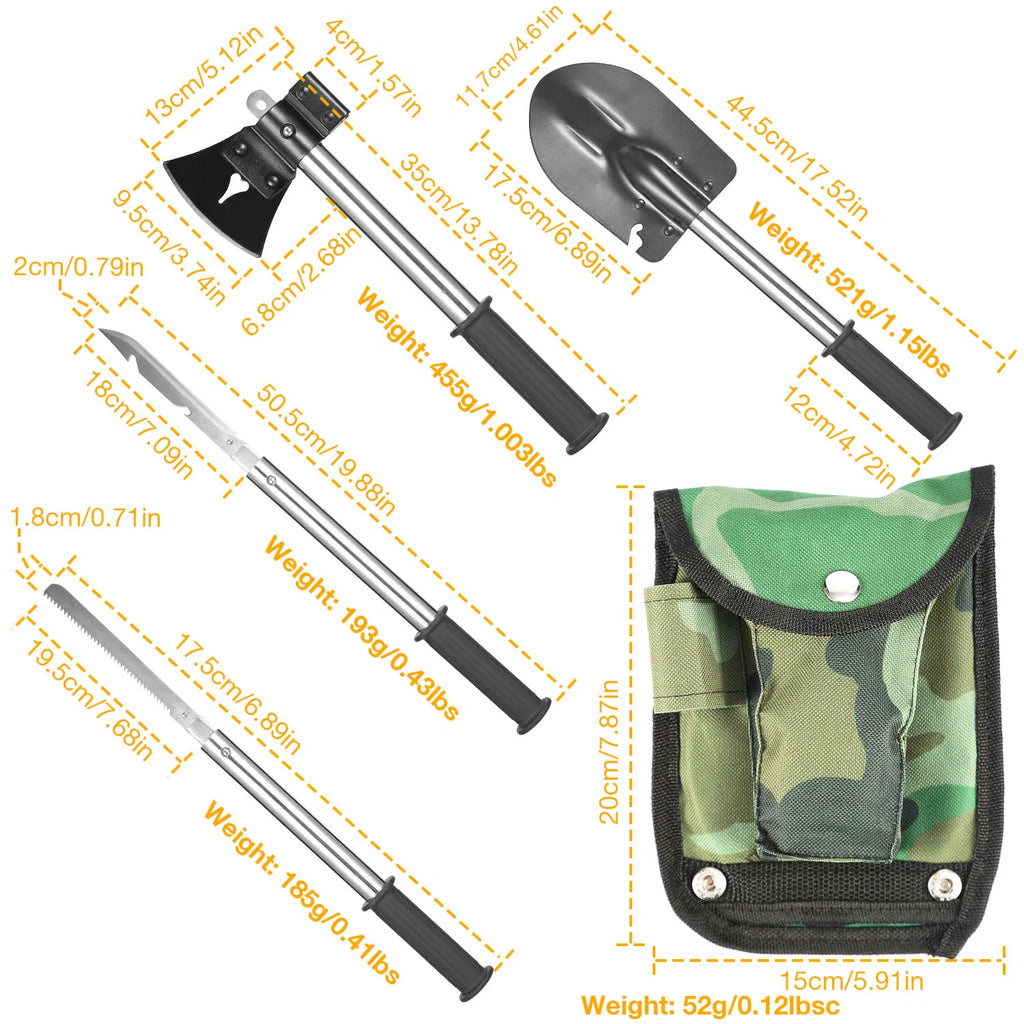 6 in 1 Multi Tool Survival Kit Shovel Knife Axe Saw Nail Puller w/ Pouch - Image 4