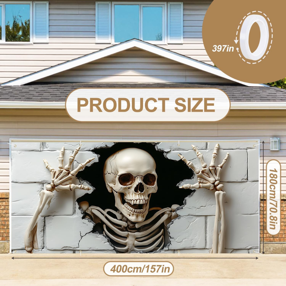 6 X 13 FT Giant Skull Halloween Garage Door Decorations Skeleton Halloween - Image 3
