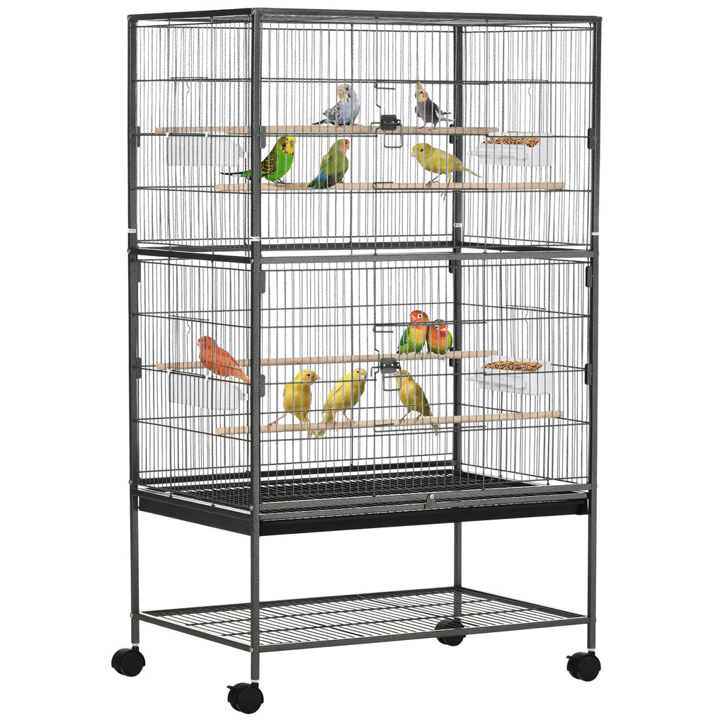 52'' Large Rolling Steel Bird Cage Bird House with Rolling Stand Storage - Image 2
