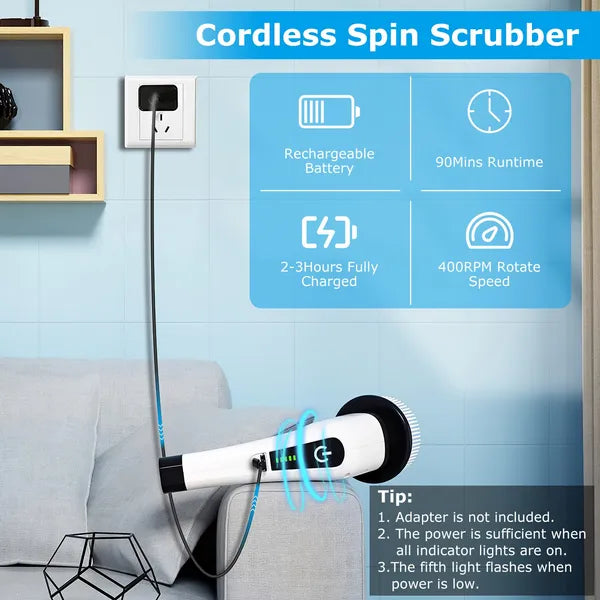 electric spin scrubber cordless cleaning dimensions and features