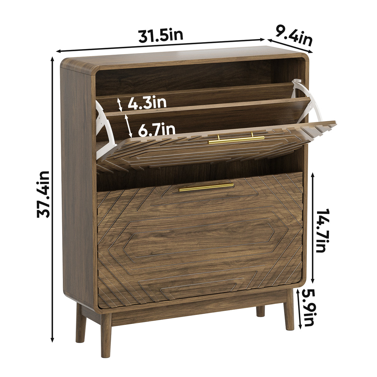 31.5-Inch Walnut Flip-Drawer Shoe Cabinet