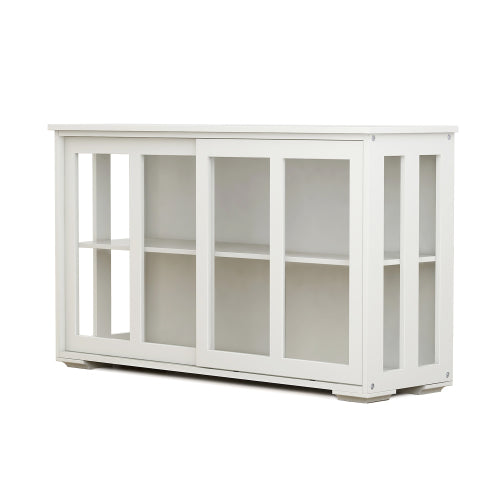 White Kitchen Storage Cabinet with Glass Door