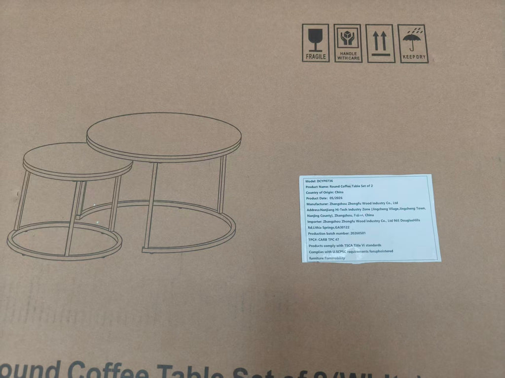 27.6in Nesting Coffee Table Set of 2 Round Coffee Table Wood Marble Pattern