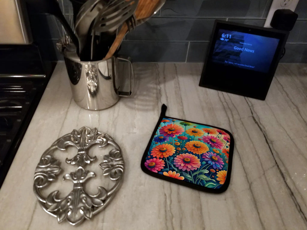 Colorful Zinnias Pair of Pot Holders Kitchen Heat Resistant Pot Holders Sets - Image 5
