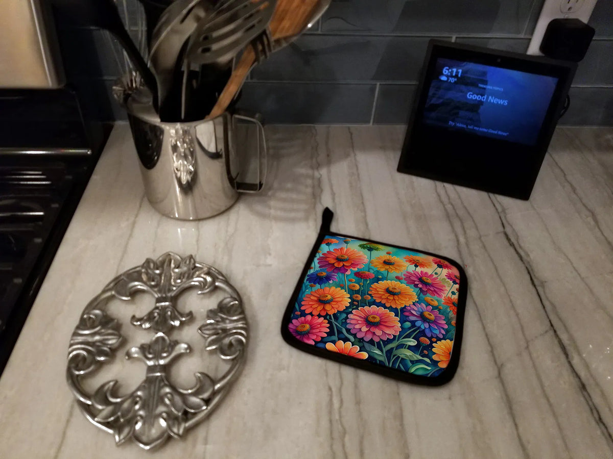 Colorful Zinnias Pair of Pot Holders Kitchen Heat Resistant Pot Holders Sets - Image 5