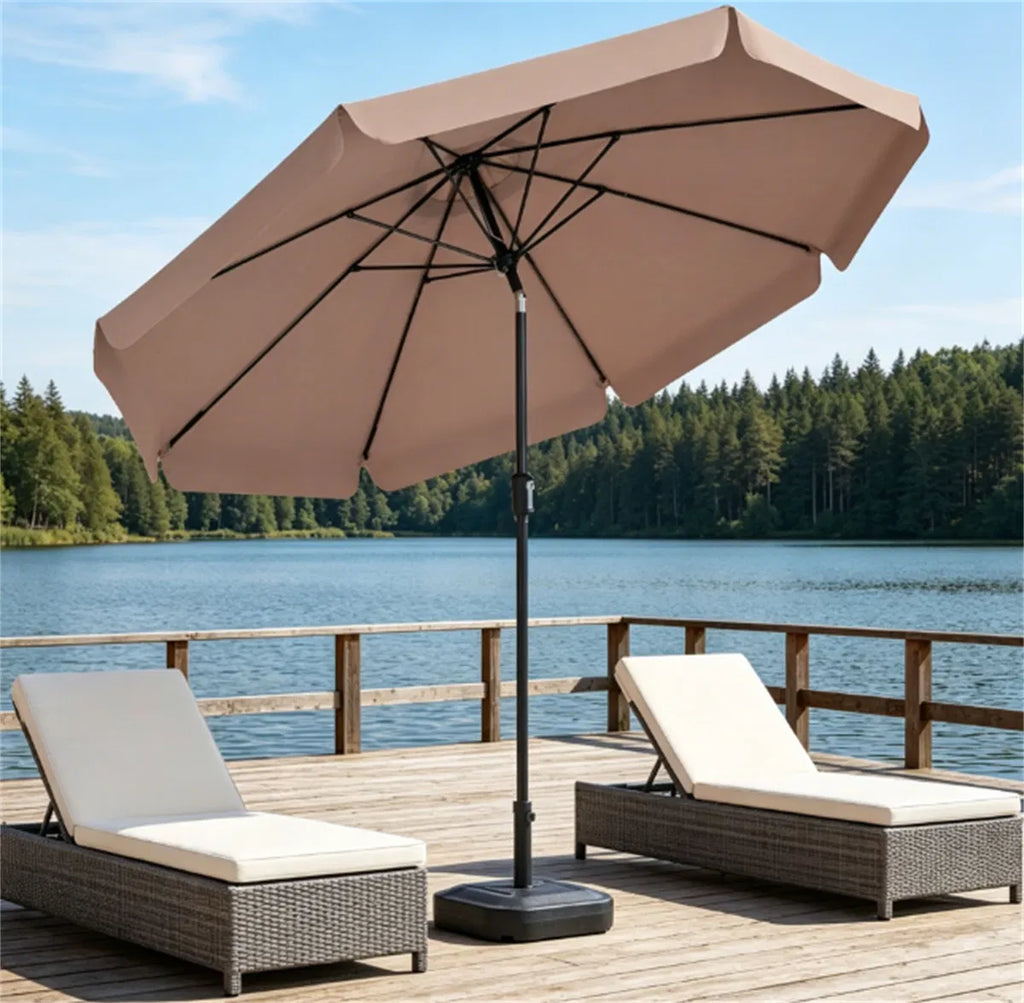 Brown 10ft Scalloped Patio Umbrella with PushButton Tilt Vented Outdoor Market - Image 3