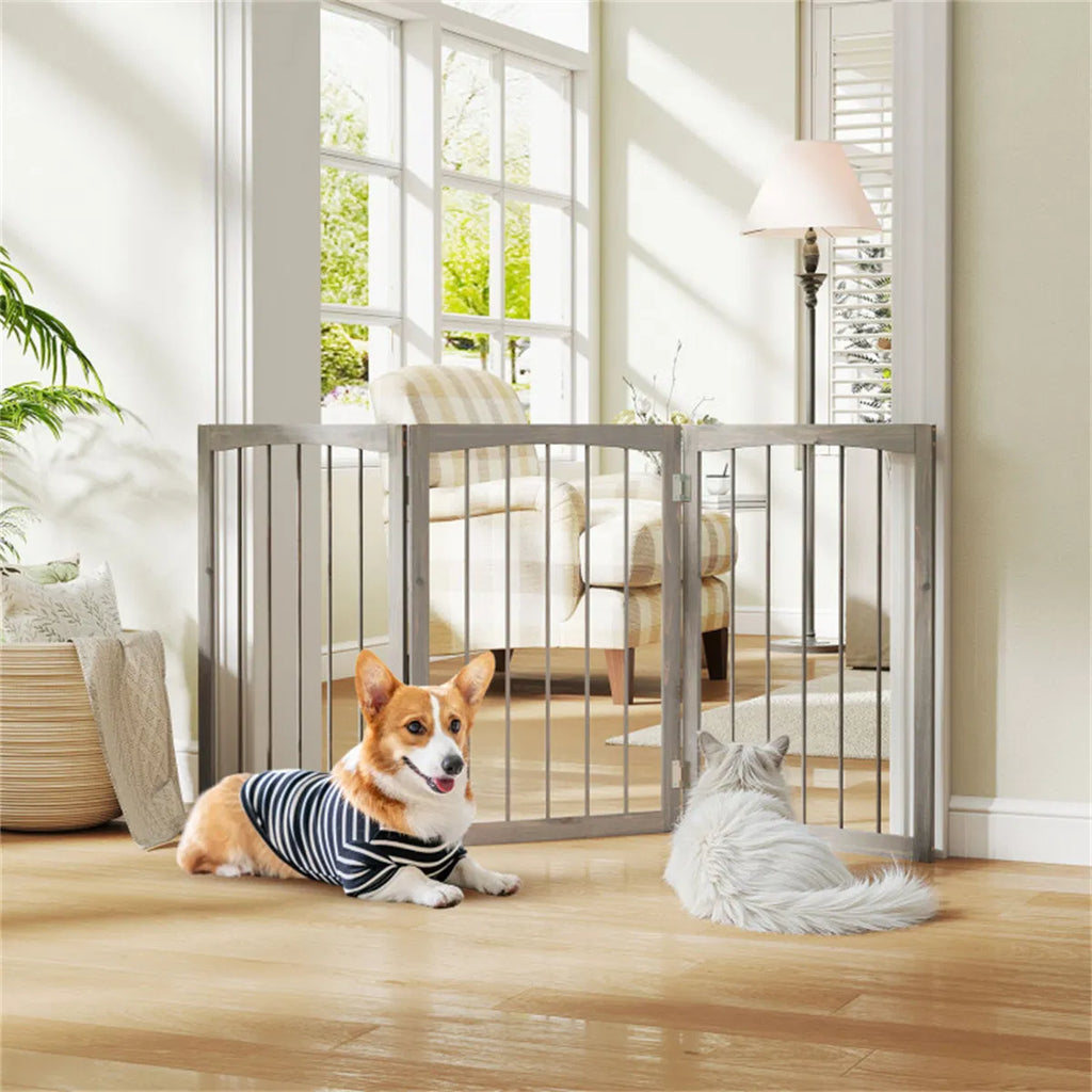 63" x 30" Gray Wooden Pet Fence - Image 5